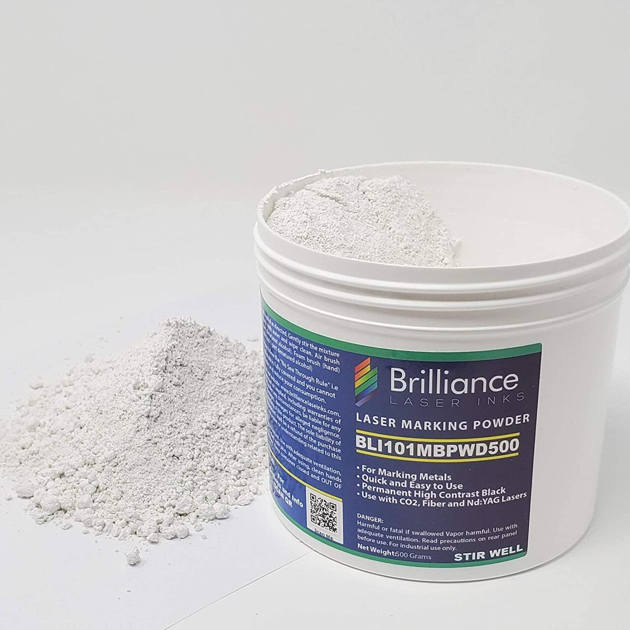 Laser Marking Powder-Metals Marking - CO2 Laser - Fiber Laser - YAG, 100% Guarantee, Durable, Permanent, High Contrast, Brilliance Laser Inks - BLI101MBPWD - 500 Grams(Foam Brush Included)